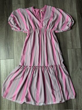 Taylor Polka Dot Pink Maxi Dress with Feminine Ruffles- Recruitment Ready!